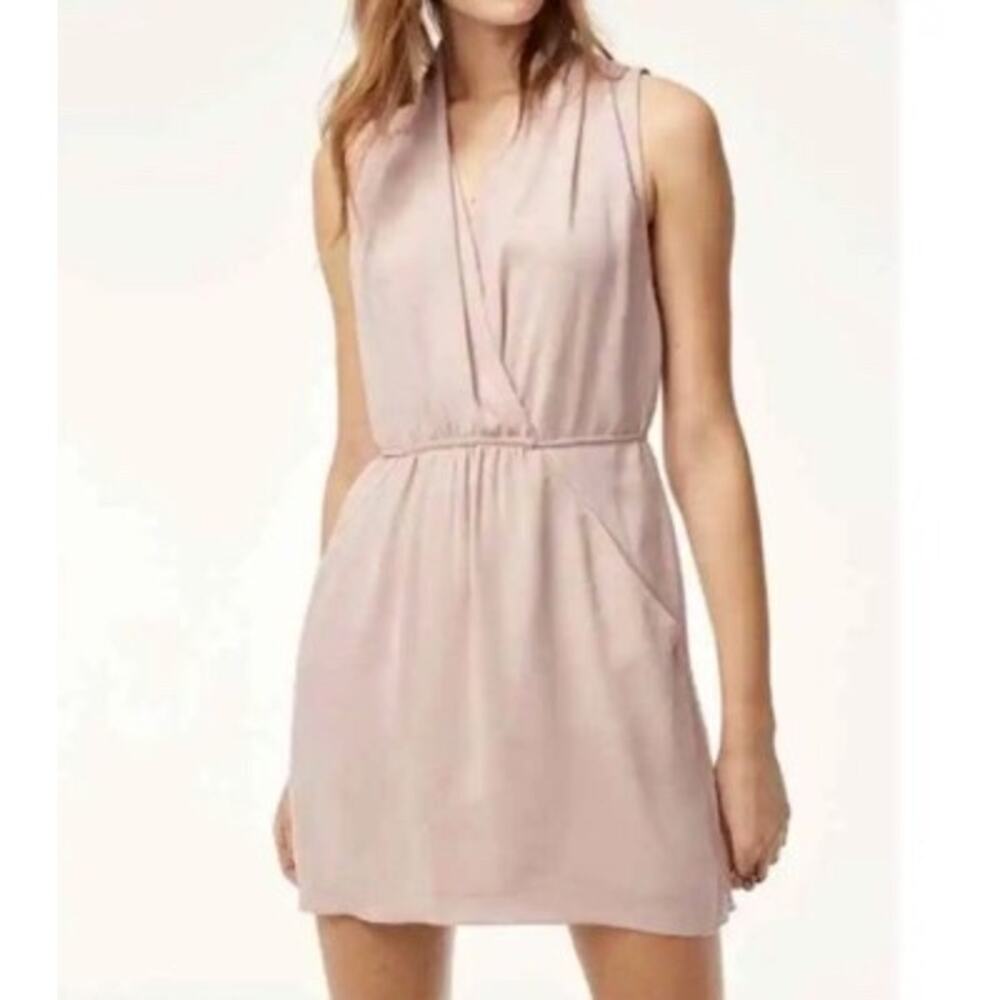 Wilfred Aritzia Sabine Blush Pink Chiffon V-Neck Tie Waist Mini Dress XS